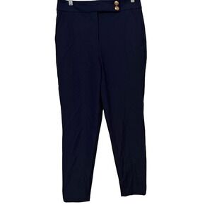 Quince Navy Blue Gold Button Scuba Slim Leg Ankle Trouser Pants Womens 8